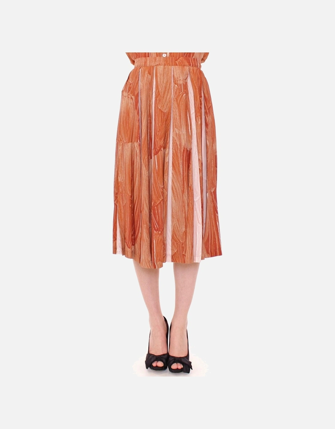Pleated Midi Skirt Abstract Print Women - Orange, 7 of 6