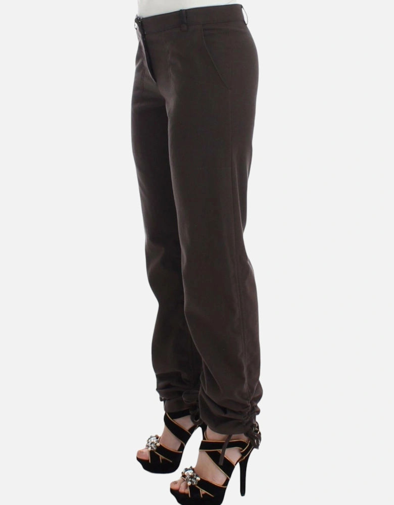 Brown Trousers Drawstring Ankle Women Jeans