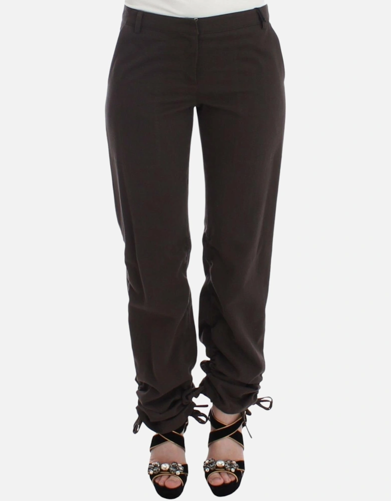 Brown Trousers Drawstring Ankle Women Jeans