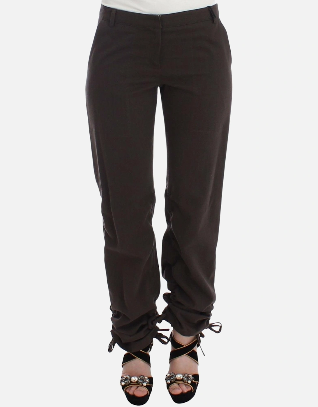 Brown Trousers Drawstring Ankle Women Jeans, 7 of 6