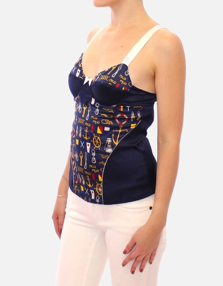 Sailor Motive Print Stretch Tank Top Women - Blue T-Shirts