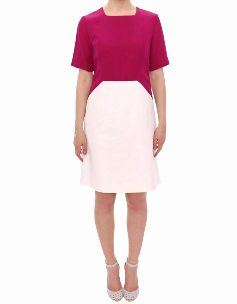 Colorblocked Shift Dress Short Sleeves Women - White Dresses