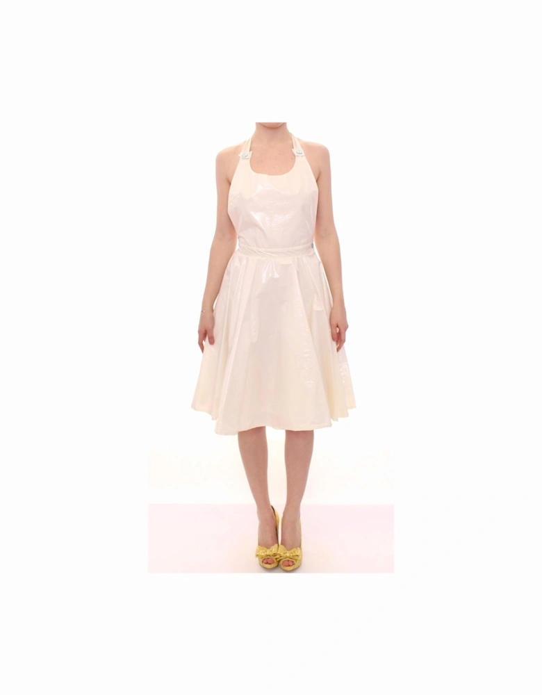 Halter Neck Fit and Flare Vinyl Dress Women - White Dresses