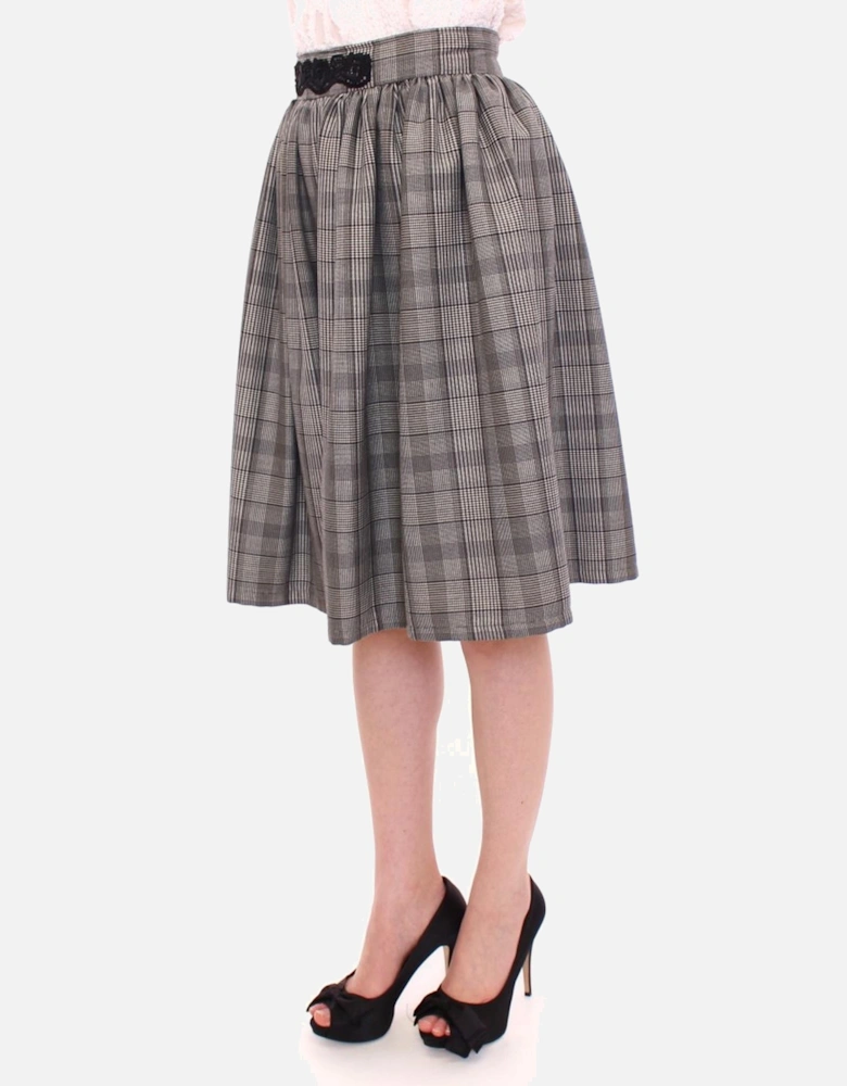 Pleated Midi Skirt Gray Plaid Aline Women