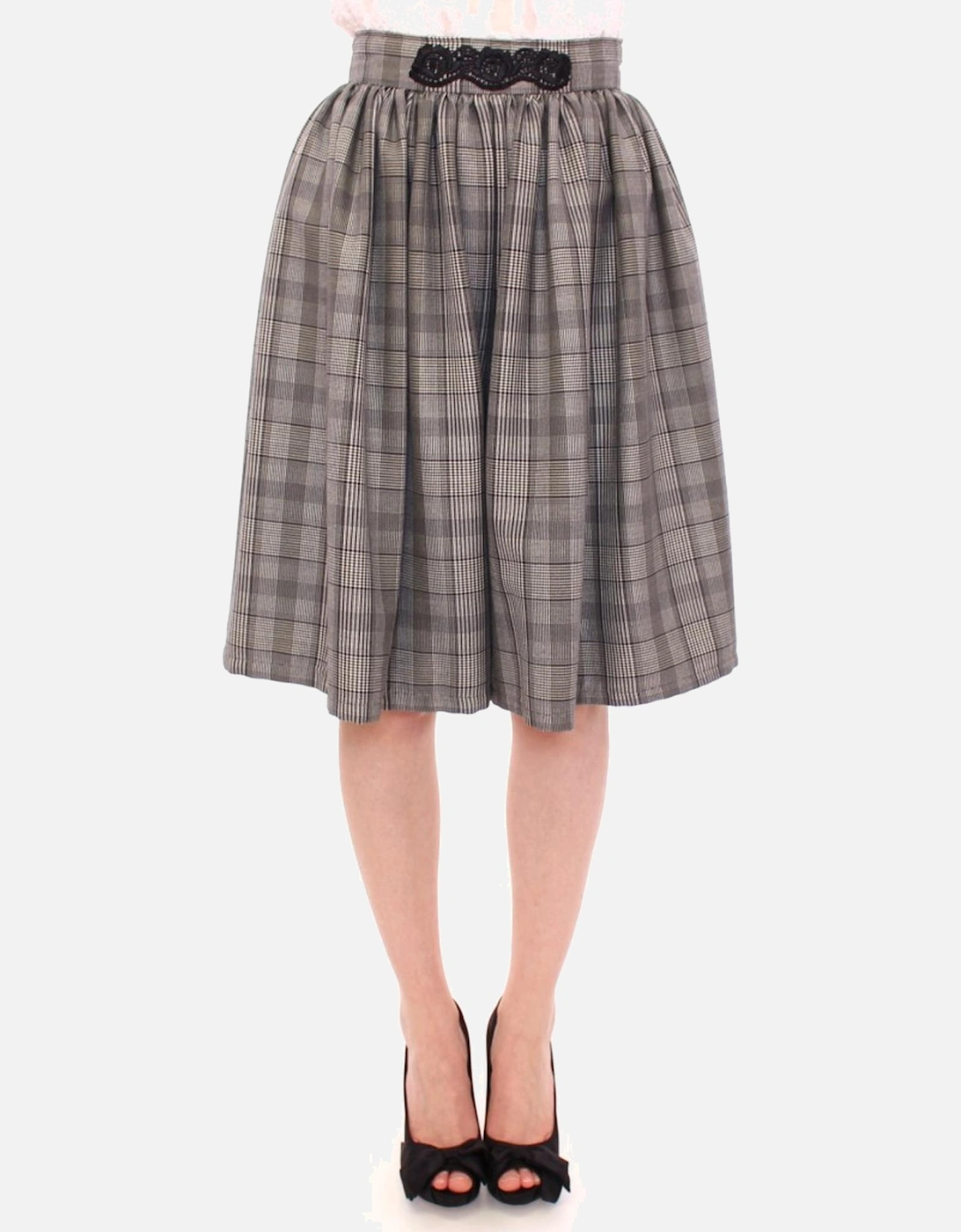 Pleated Midi Skirt Gray Plaid Aline Women, 7 of 6