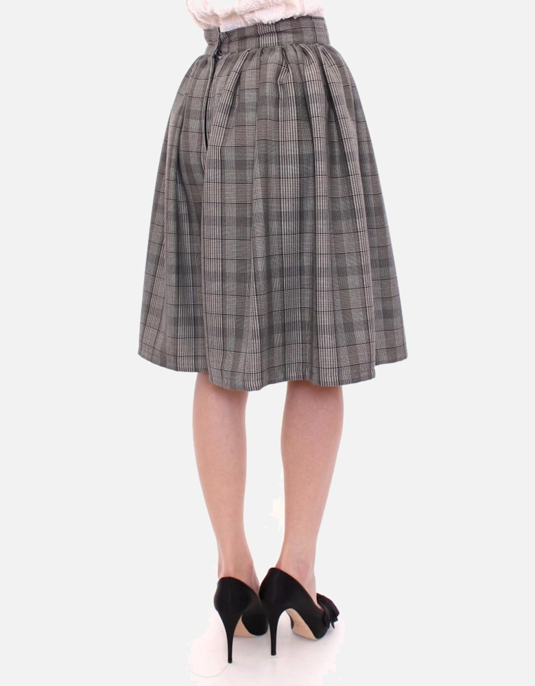 Pleated Midi Skirt Gray Plaid Aline Women