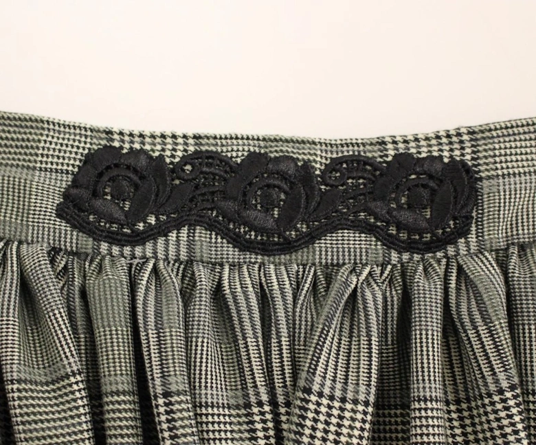 Pleated Midi Skirt Gray Plaid Aline Women