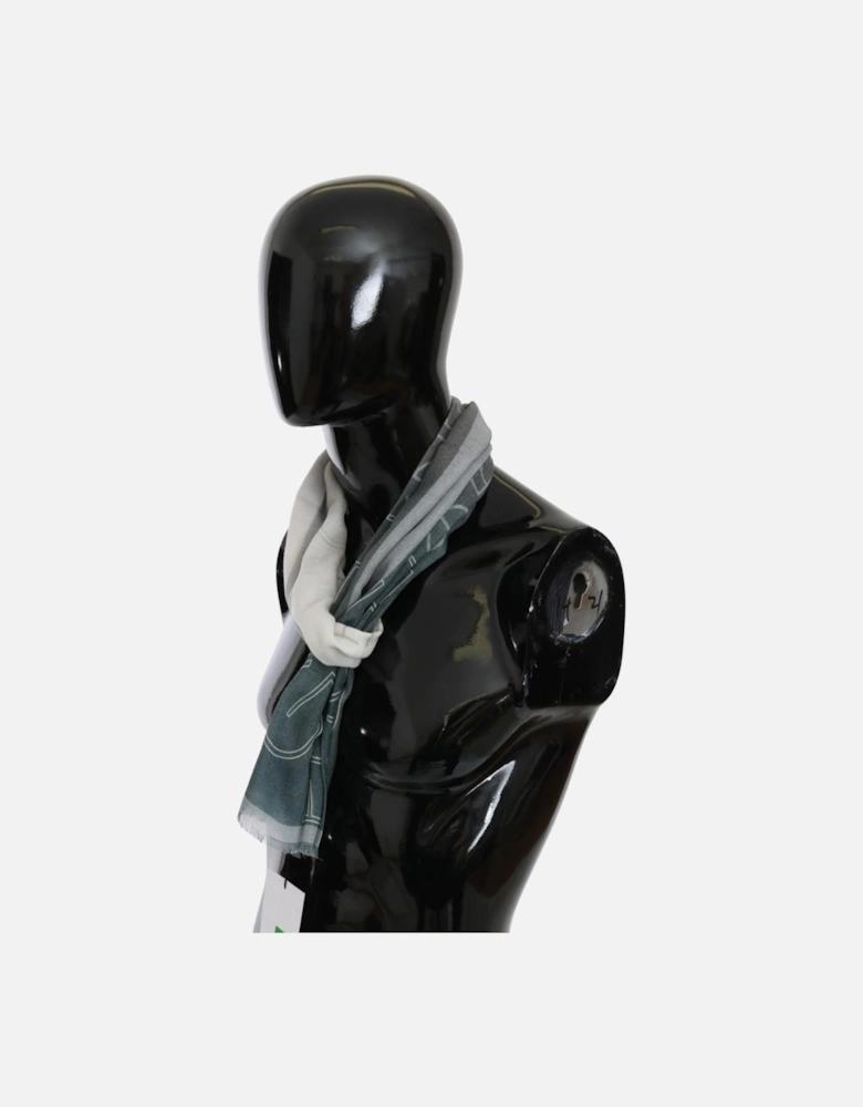 Scarf Green Gray Pattern Women - Blue Scarves