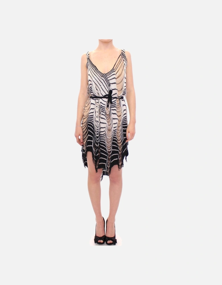 Knit Mini Dress Sleeveless VNeck Women - Blackwhite Dresses