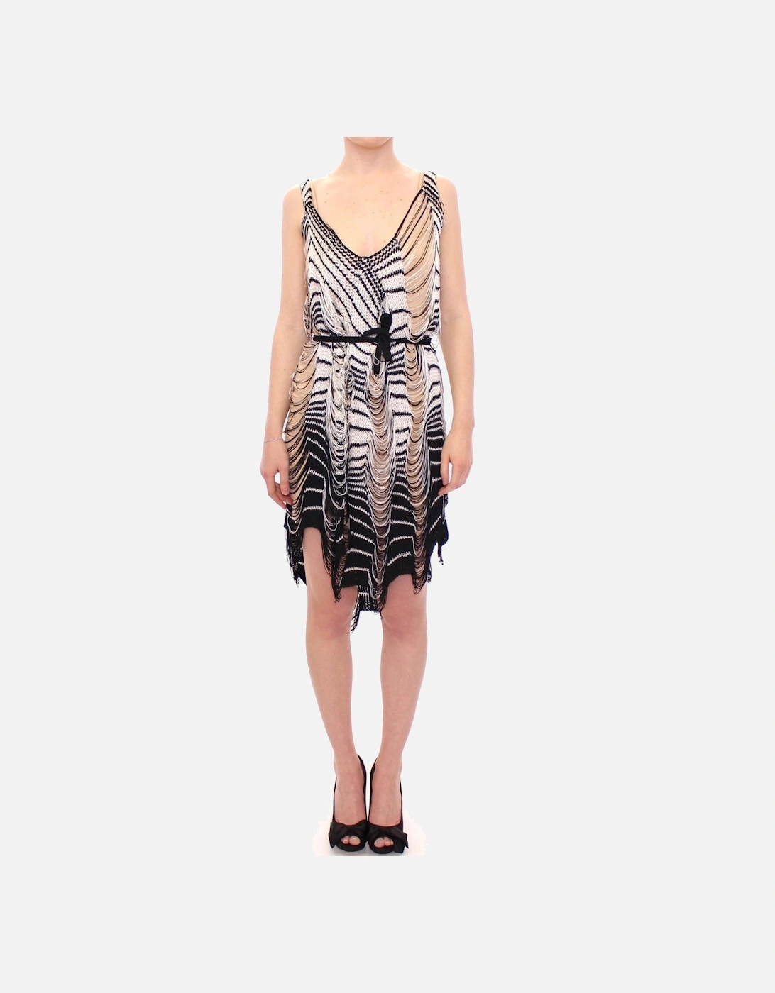 Knit Mini Dress Sleeveless VNeck Women - Blackwhite Dresses, 6 of 5