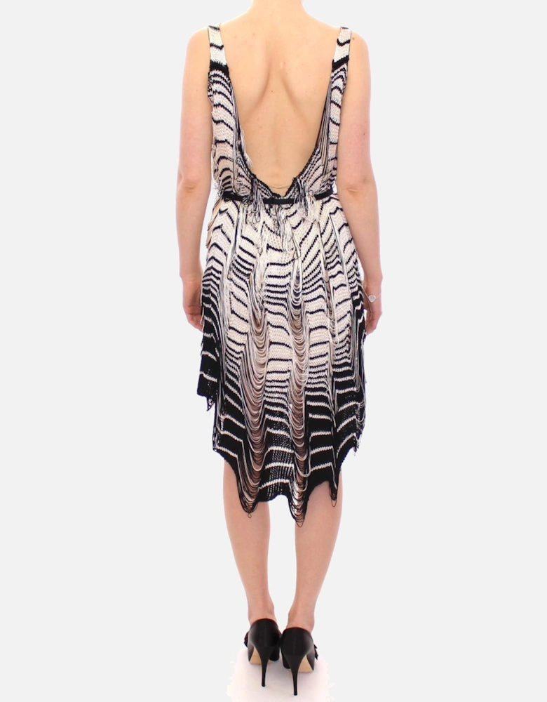 Knit Mini Dress Sleeveless VNeck Women - Blackwhite Dresses