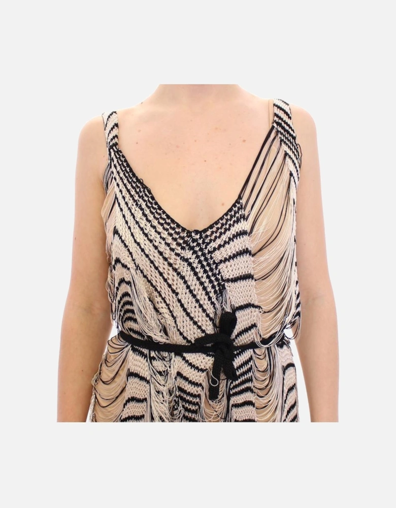 Knit Mini Dress Sleeveless VNeck Women - Blackwhite Dresses