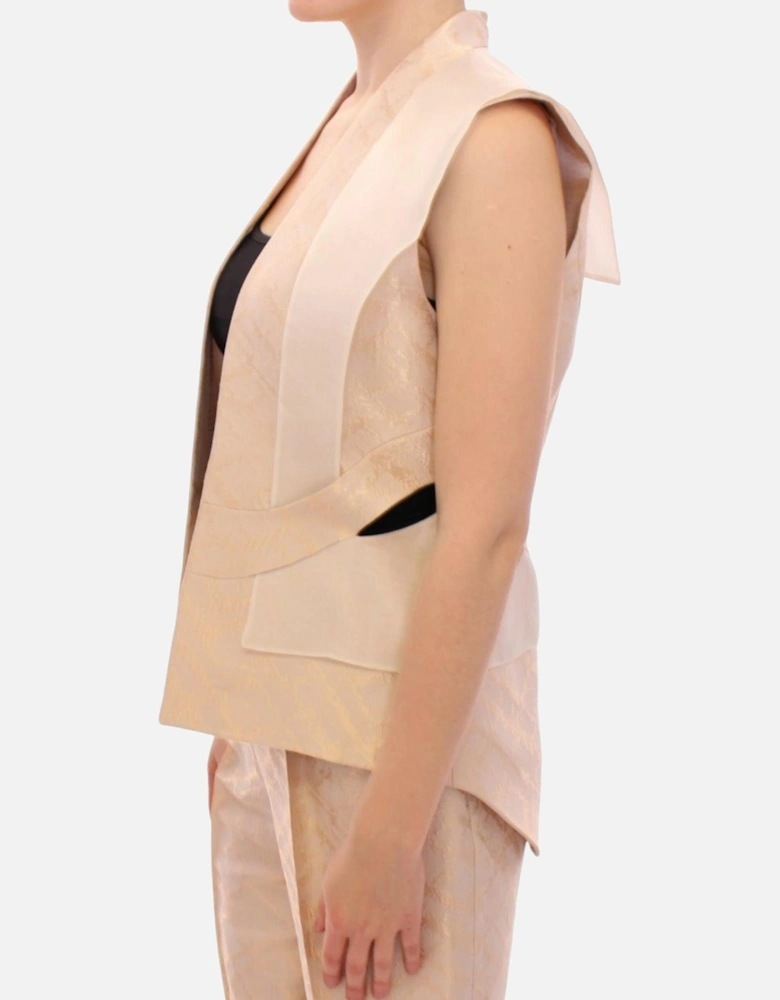 Brocade Sleeveless Vest with Original Tags Women - Beige Jackets