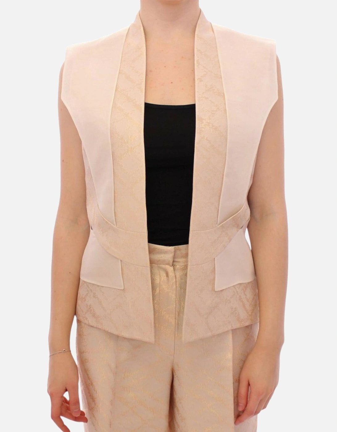 Brocade Sleeveless Vest with Original Tags Women - Beige Jackets, 7 of 6