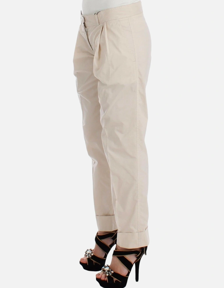 Pleated Cuffed Pants Beige Women Jeans
