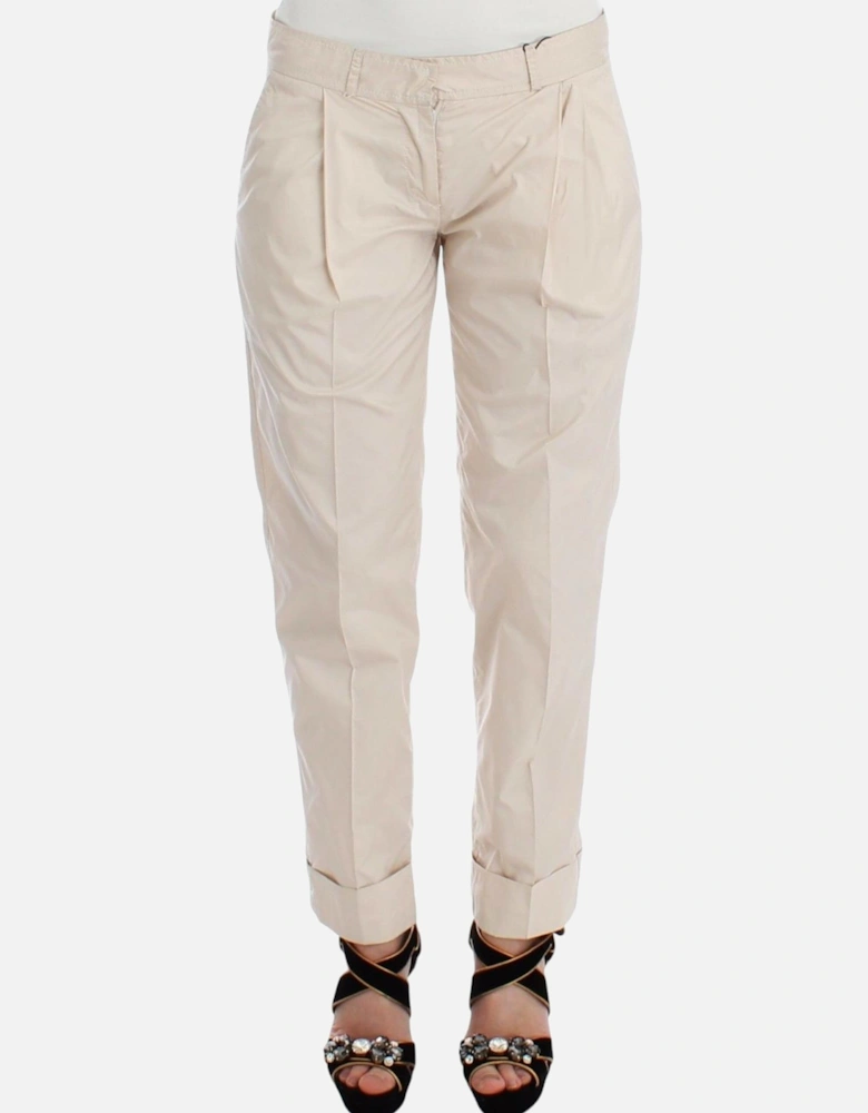 Pleated Cuffed Pants Beige Women Jeans