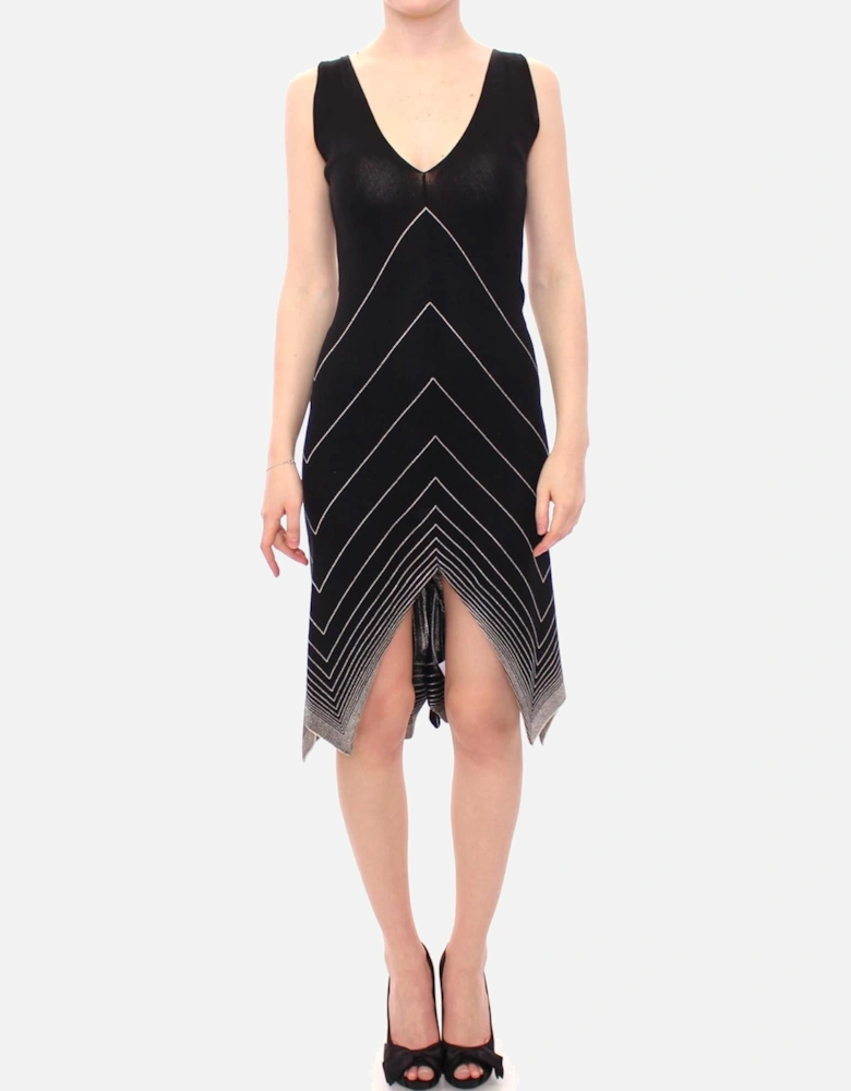 Knit Dress Geometric VNeck Women - Blackwhite Dresses