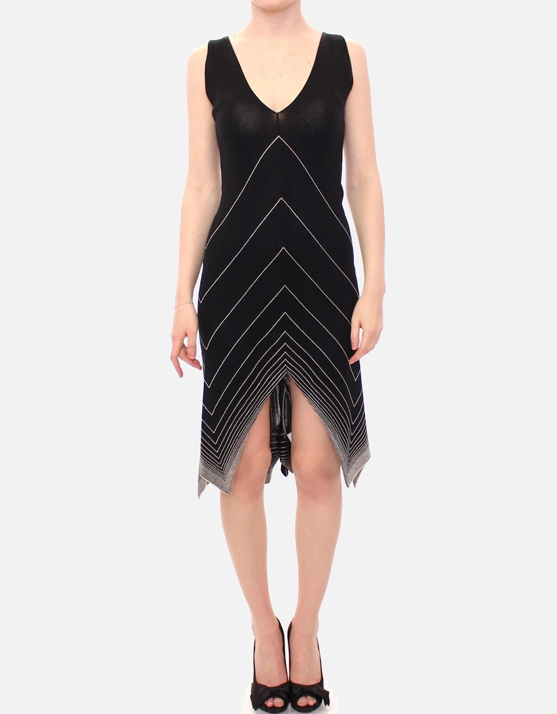 Knit Dress Geometric VNeck Women - Blackwhite Dresses, 6 of 5