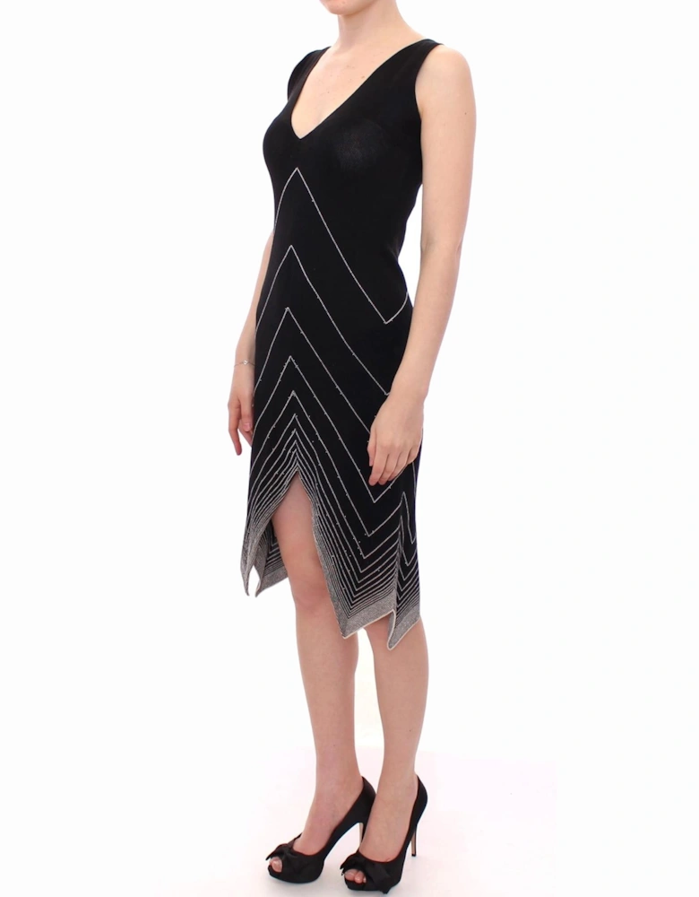 Knit Dress Geometric VNeck Women - Blackwhite Dresses