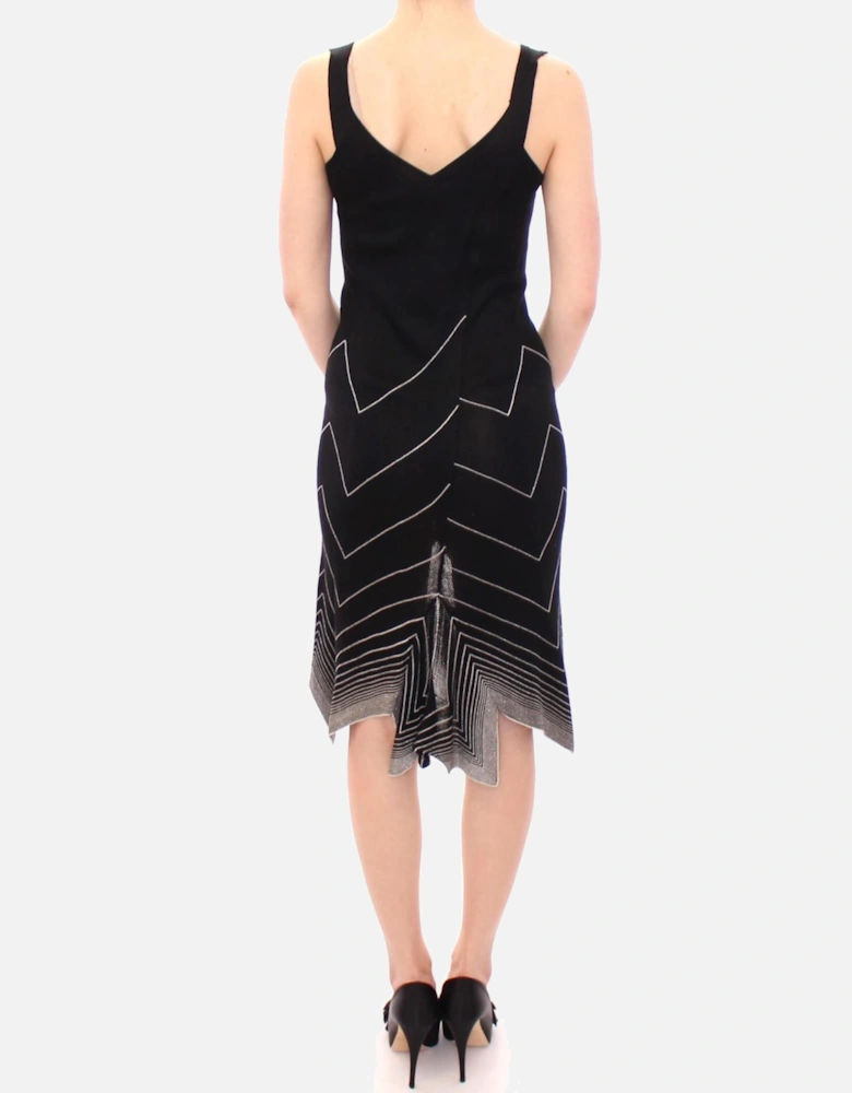 Knit Dress Geometric VNeck Women - Blackwhite Dresses