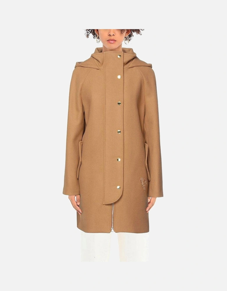 Hooded Wool Coat Camel Style Women - Brown Jackets