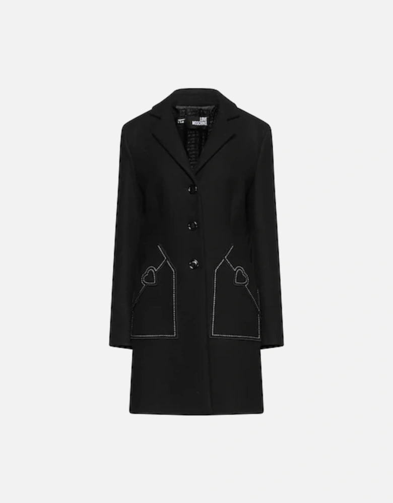 Wool Coat Heart Detail LO6953 Women - Black Jackets