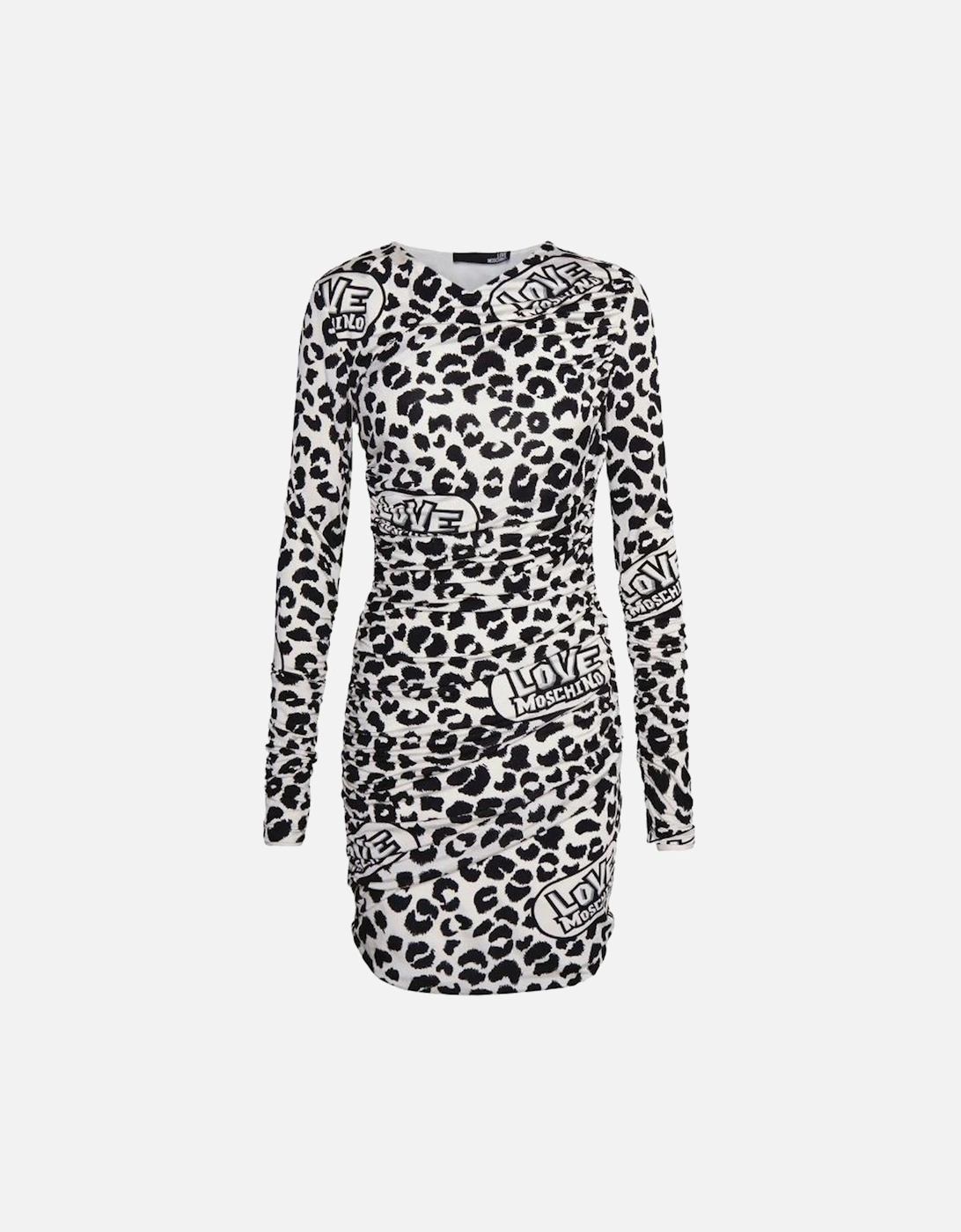 Leopard Print Mini Dress Long Sleeve Women - White Dresses