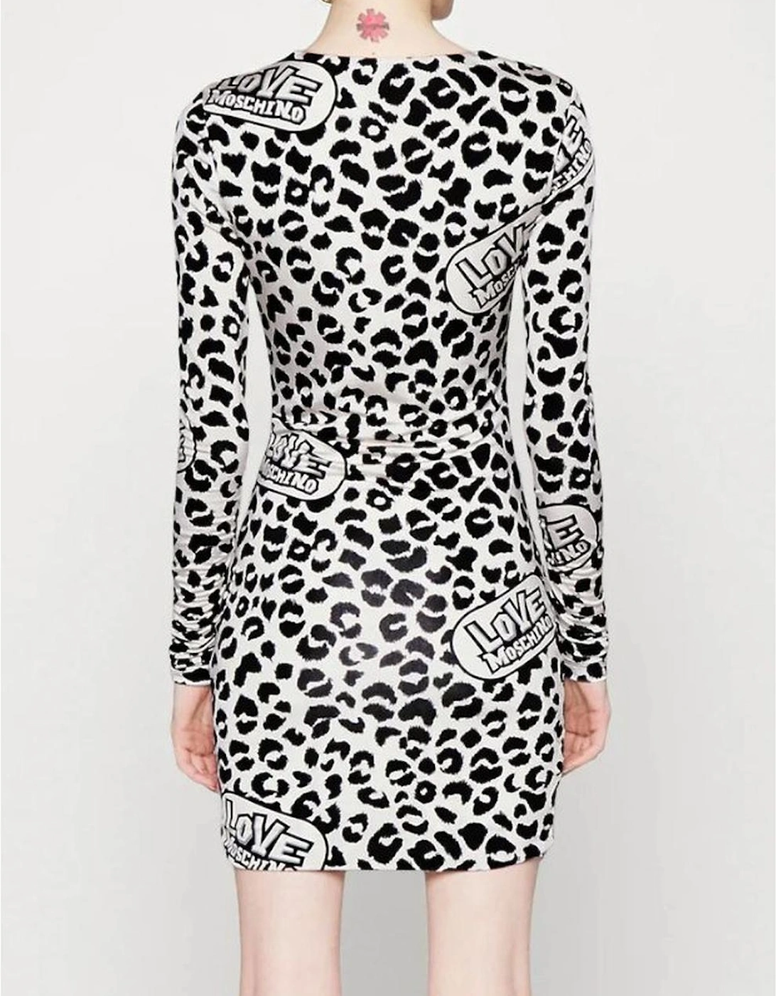 Leopard Print Mini Dress Long Sleeve Women - White Dresses