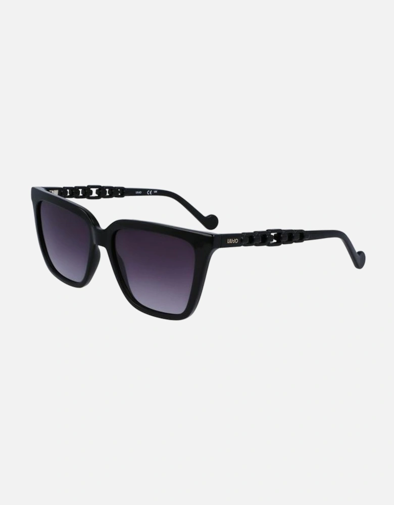 Leather Shoulder Bag with Gold Hardware Women - Black Sunglasses