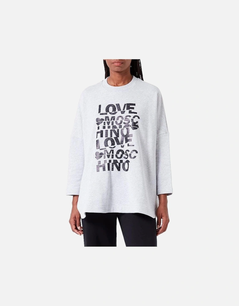 Oversized Sweatshirt Graphic Print Women - Gray Sweaters