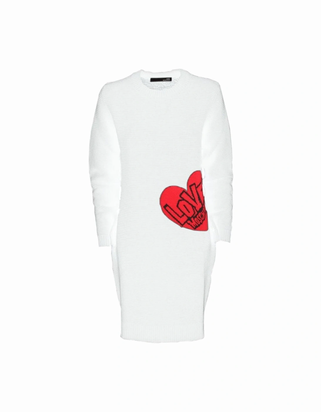 Heart Sweater Dress Ribbed Knit Long Sleeve Women - White Dresses, 3 of 2