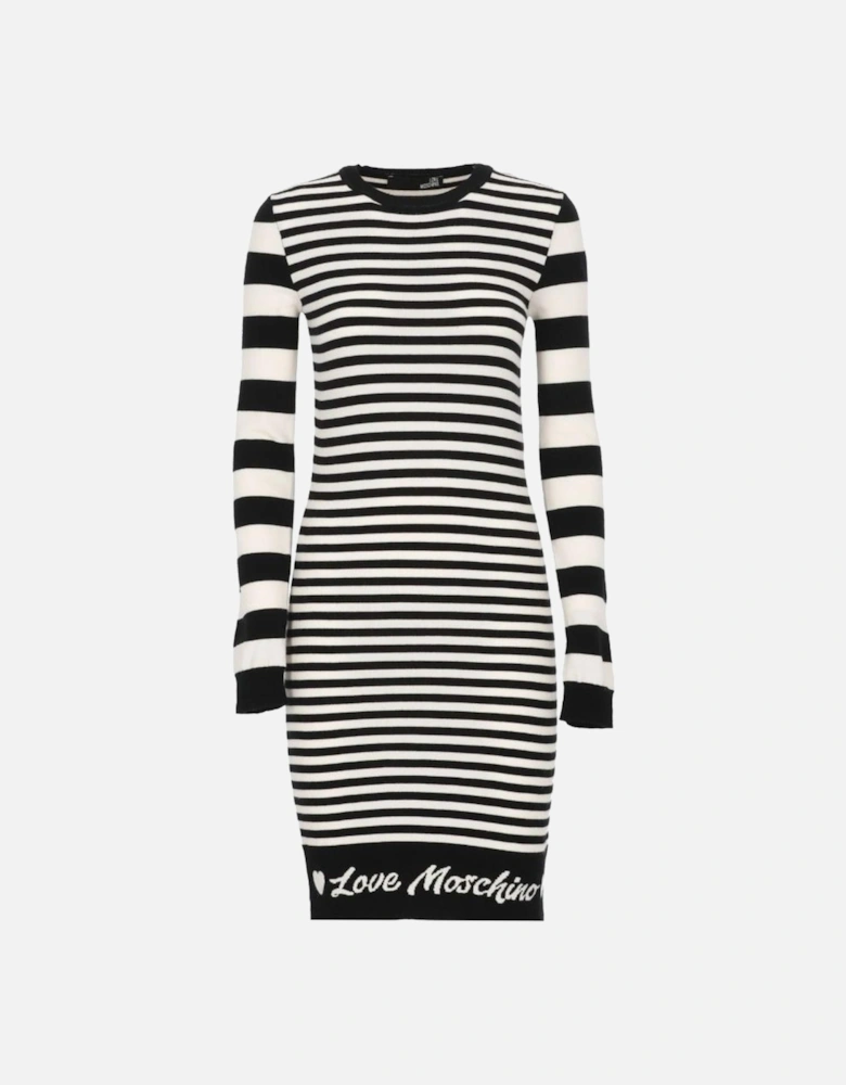 Striped Knit Dress with Logo and Long Sleeves Women - Black Dresses