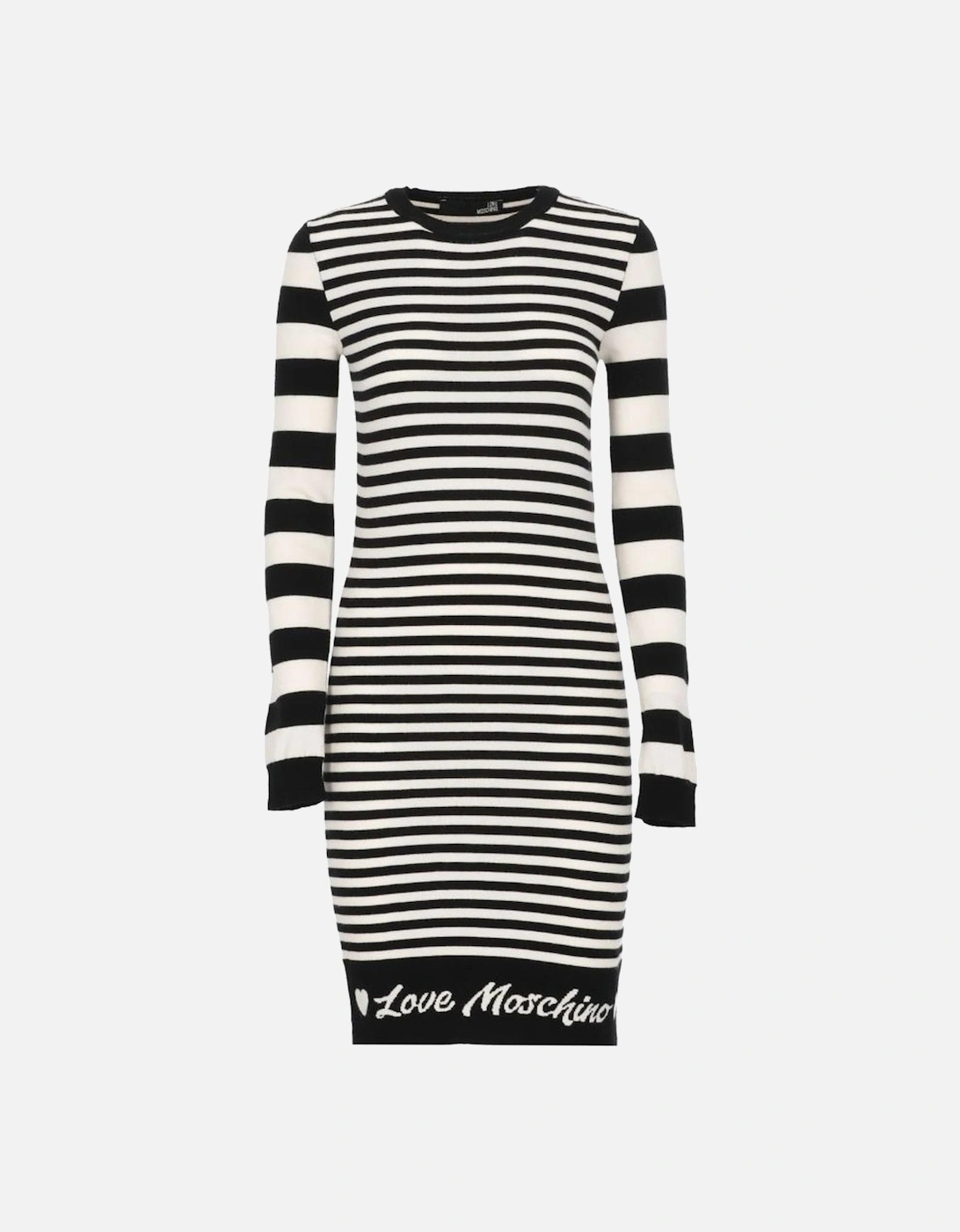 Striped Knit Dress with Logo and Long Sleeves Women - Black Dresses, 6 of 5