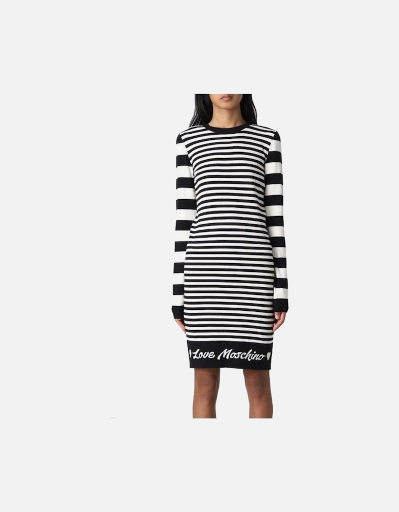 Striped Knit Dress with Logo and Long Sleeves Women - Black Dresses