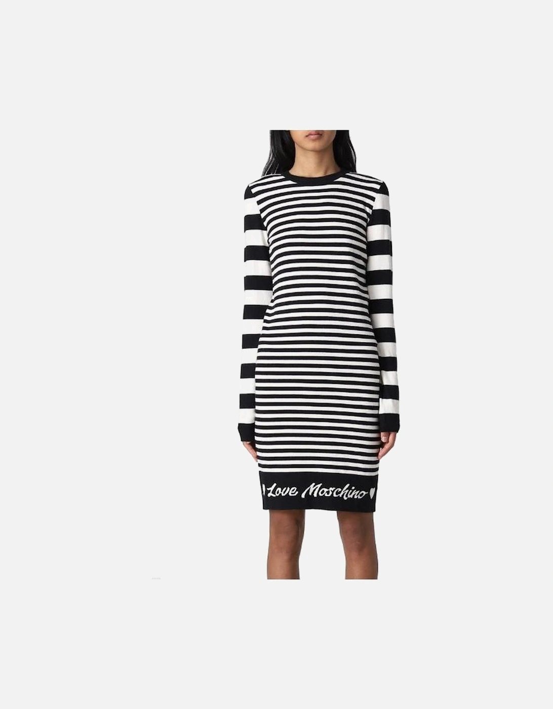 Striped Knit Dress with Logo and Long Sleeves Women - Black Dresses