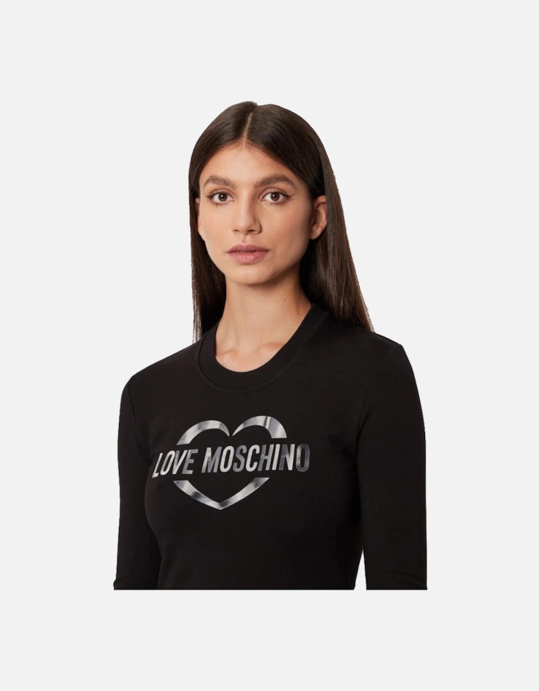 Heart Logo Mini Dress Long Sleeves Women - Black Dresses