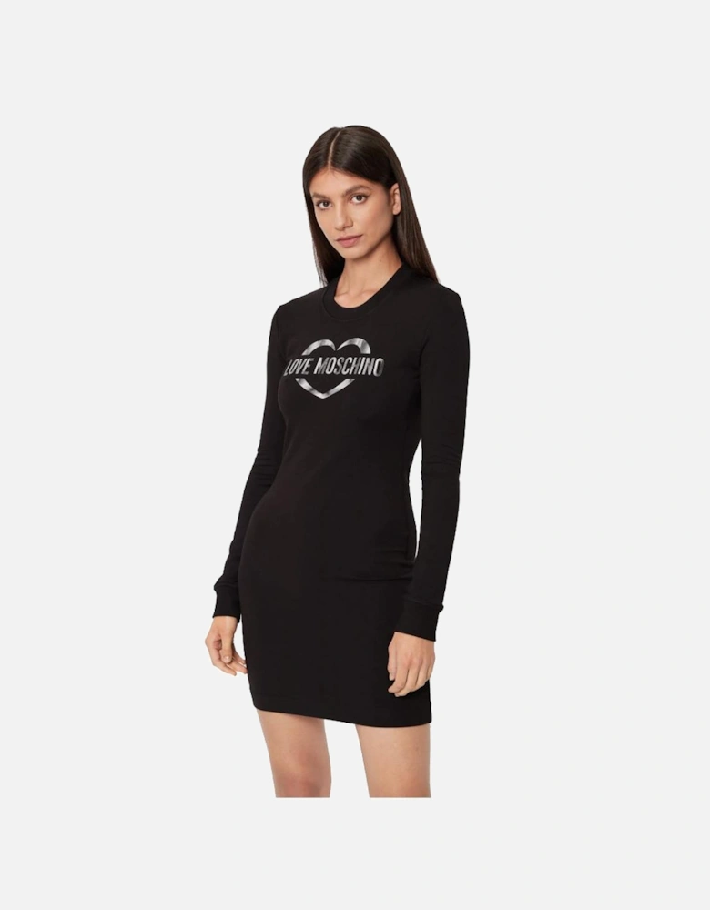 Heart Logo Mini Dress Long Sleeves Women - Black Dresses