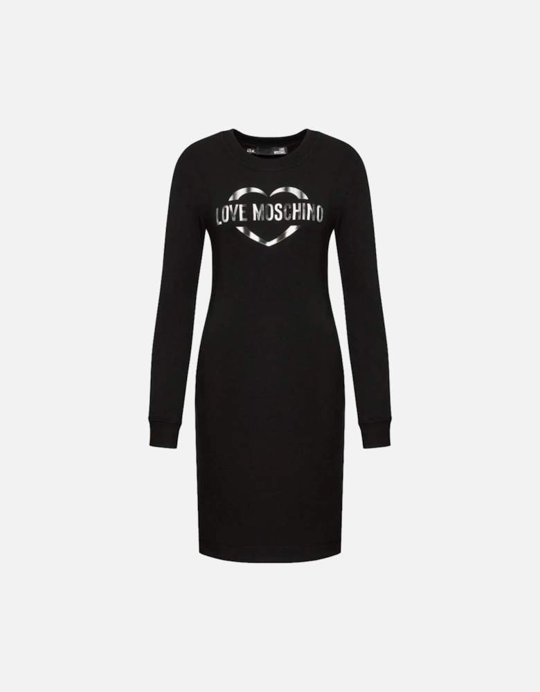 Heart Logo Mini Dress Long Sleeves Women - Black Dresses