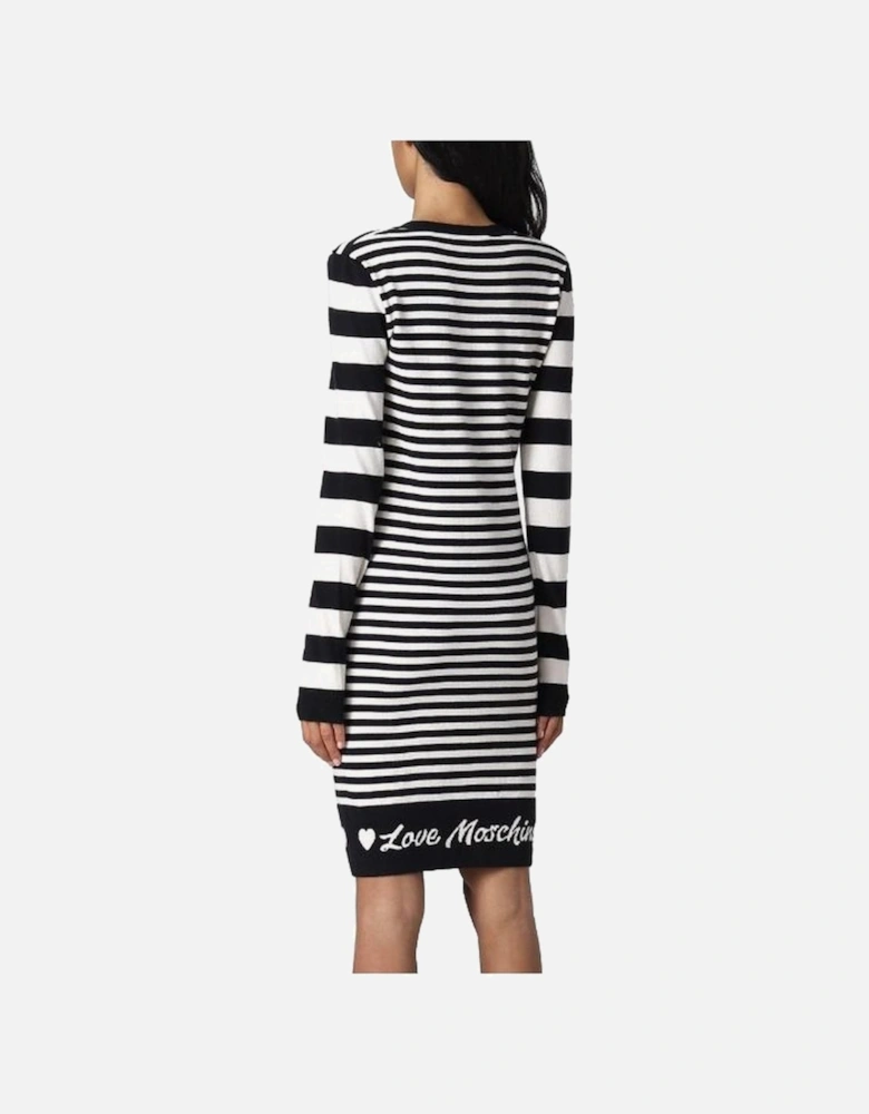 Striped Knit Dress with Logo and Long Sleeves Women - Black Dresses