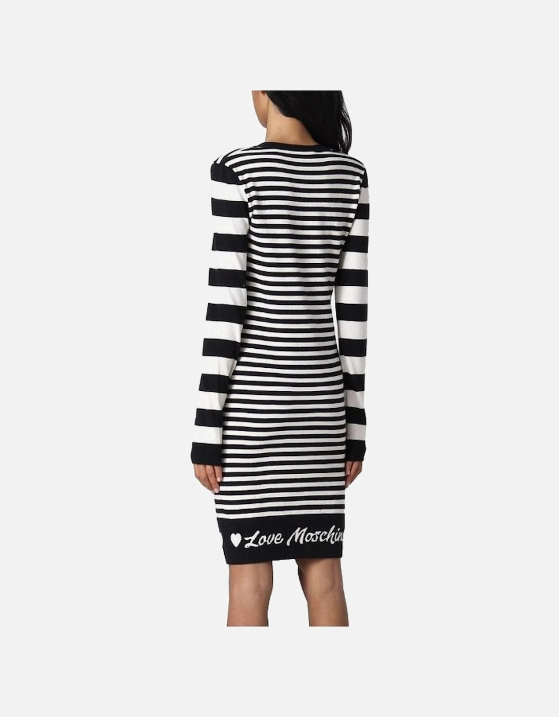 Striped Knit Dress with Logo and Long Sleeves Women - Black Dresses