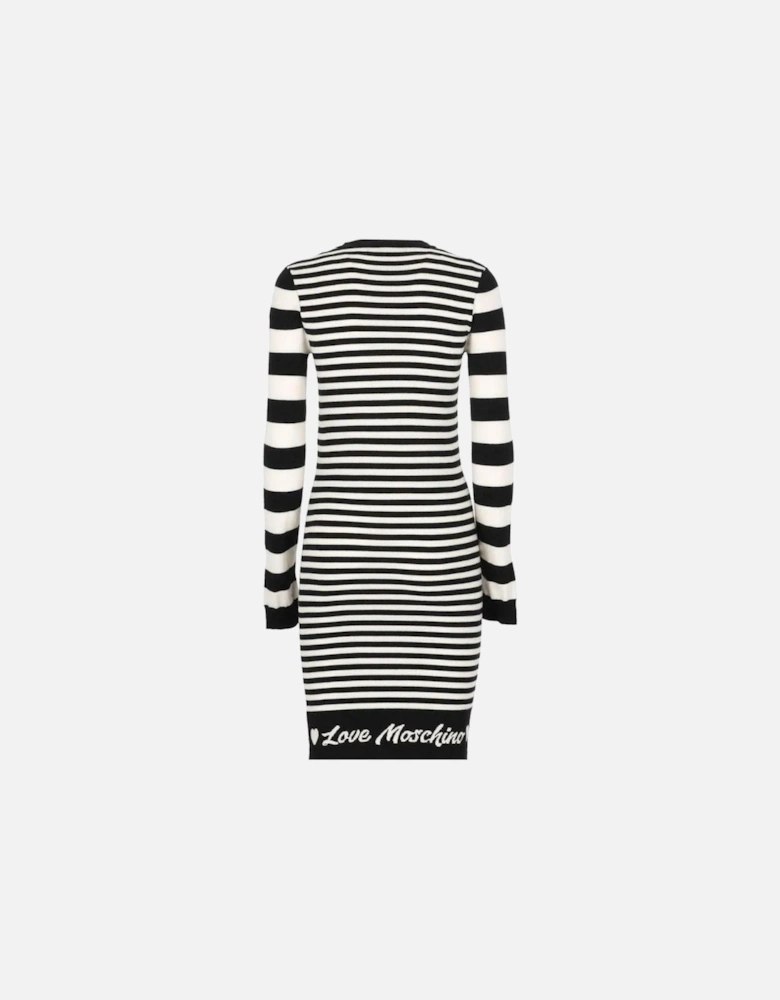 Striped Knit Dress with Logo and Long Sleeves Women - Black Dresses