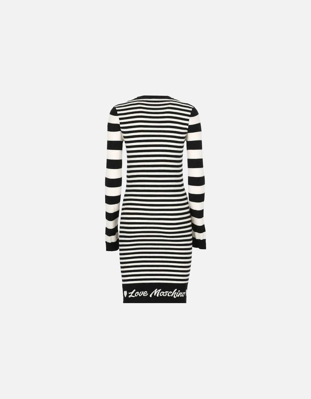 Striped Knit Dress with Logo and Long Sleeves Women - Black Dresses