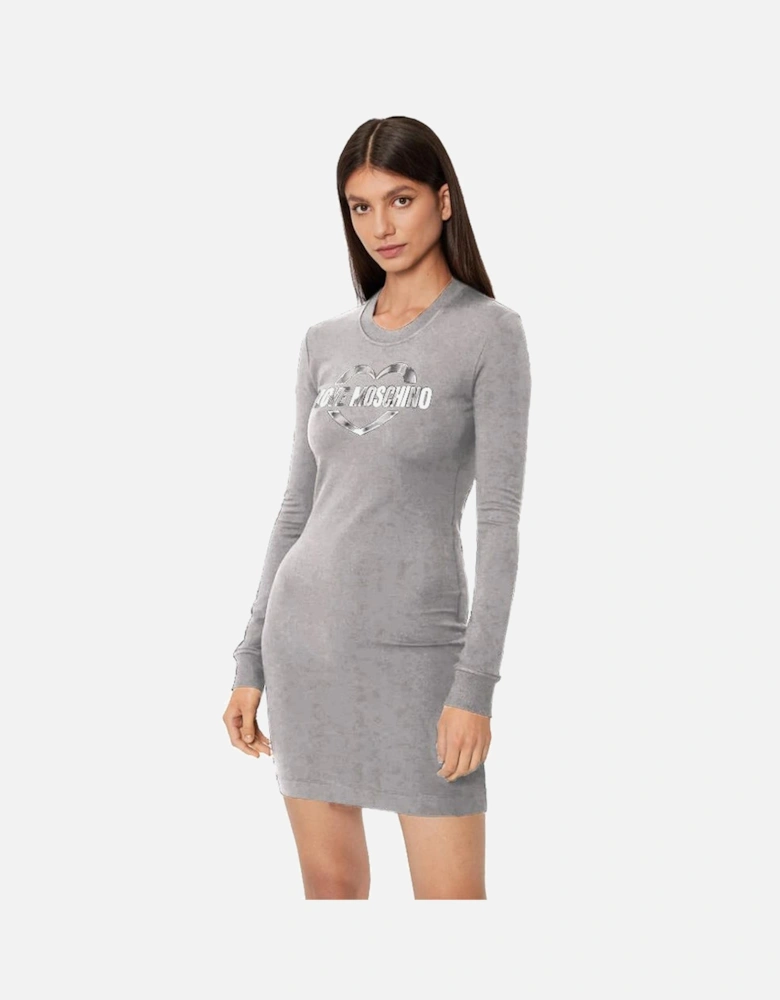 Logo Dress Long Sleeve Mini Dress Women - Gray Dresses