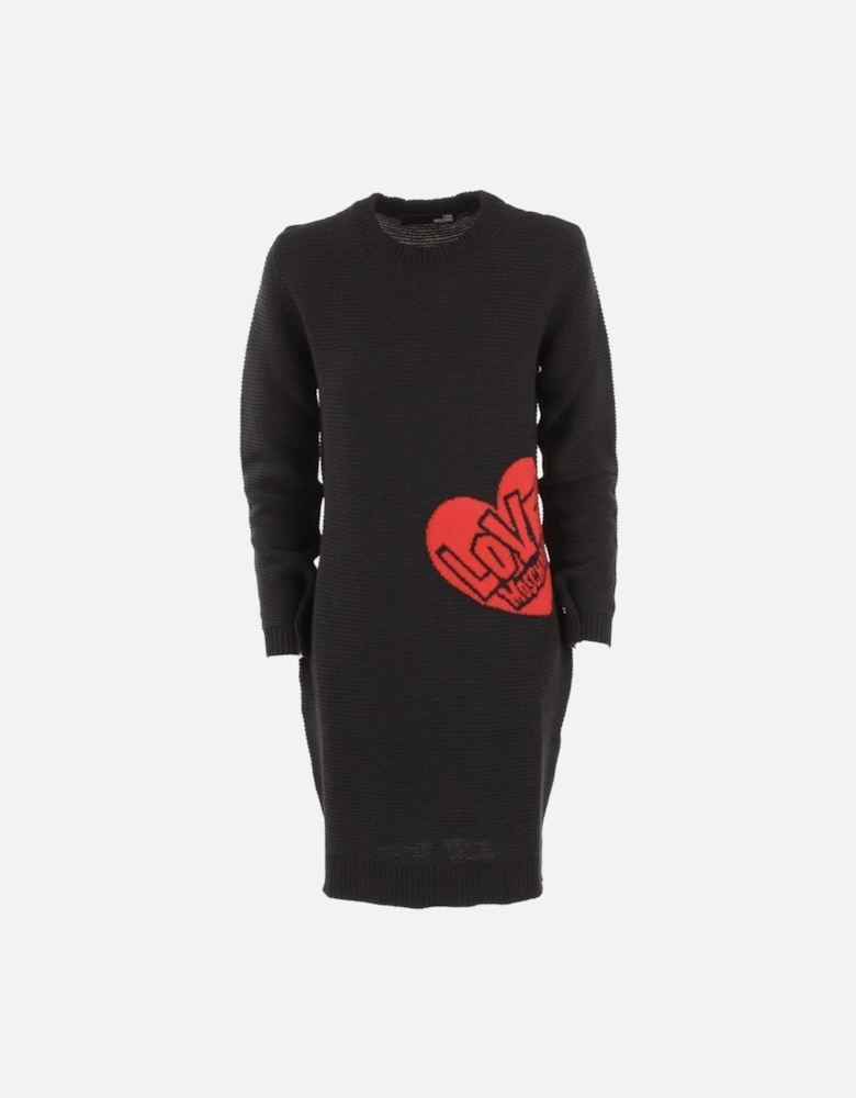 HeartShaped Knit Dress Ribbed Long Sleeve Women - Black Dresses