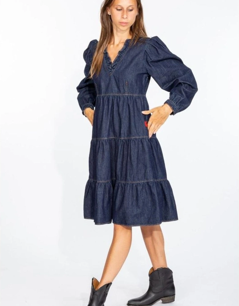 Tiered Midi Denim Dress LO10220 Women - Blue Dresses