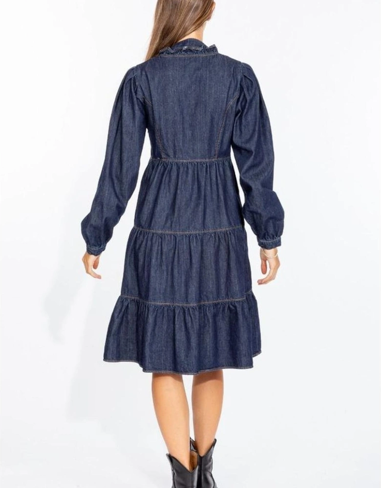 Tiered Midi Denim Dress LO10220 Women - Blue Dresses