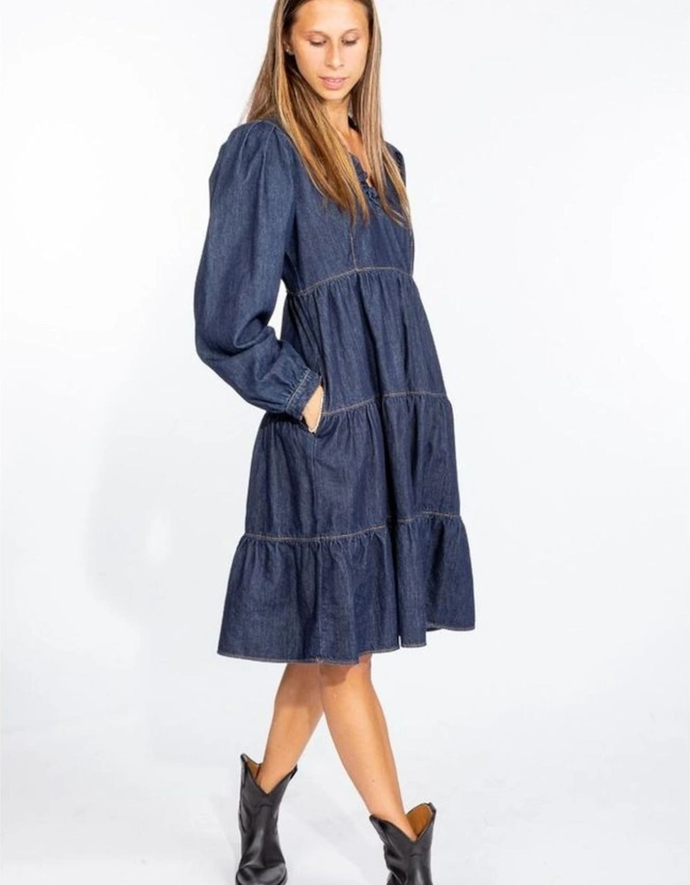 Tiered Midi Denim Dress LO10220 Women - Blue Dresses