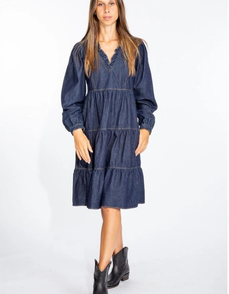 Tiered Midi Denim Dress LO10220 Women - Blue Dresses