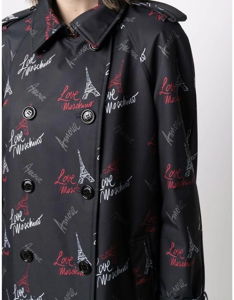 Parisian Print Trench Coat Model LO6947 Women - Black Jackets