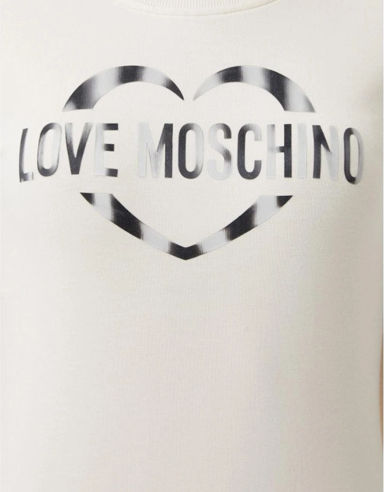 Heart Logo Mini Dress Casual Long Sleeve Dress Women - White Dresses